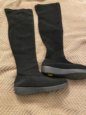 Over-The-Knee Black Stretch Platform Boots